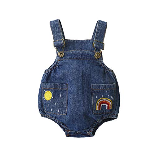 JLKGICF Newborn Baby Boy Girls Denim Romper Sleeveless Strap Jumpsuit Infant Jeans Overalls
