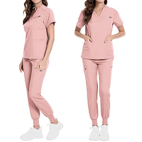 Dynwave Uniformes Scrub Set, manga Nurse Top Pants, V Neck Scrub Top Roupas de trabalho, ternos de t
