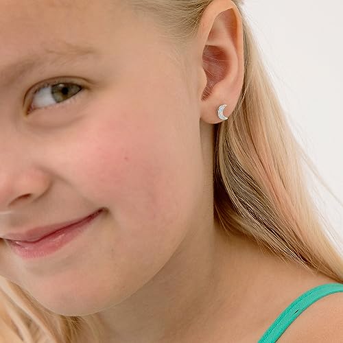 925 Sterling Silver Simulated Opal Crescent Moon Screw Back Earrings For Little Girls & Preteens - Adorable Moon Shaped Earrings For Young Girls - Hypoallergenic Celestial Girl Earrings3