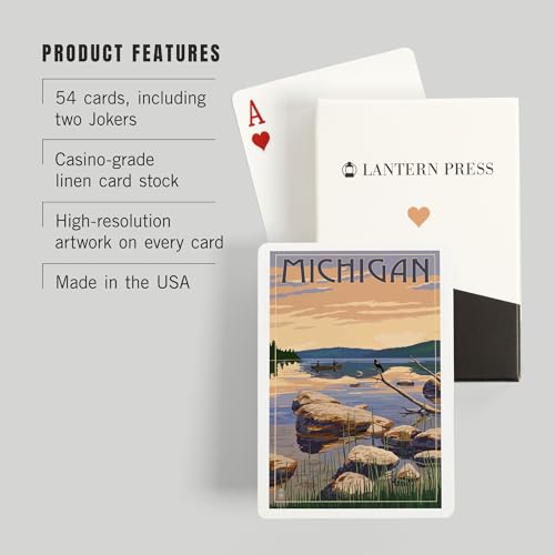 Lantern Press Baraja de Poker Michigan Lake Sunrise 52 Cartas miniatura 3