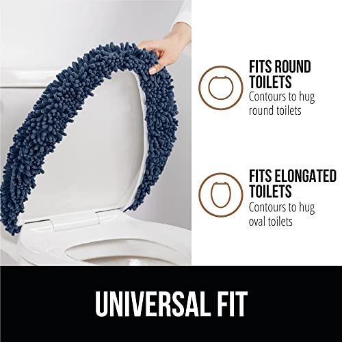 Gorilla Grip Shag Chenille Bathroom Toilet Lid Cover, Machine Wash, Ultra Soft Plush Seat Covers, Large Fabric Covers, 19.5X18.5, Fits Standard Toilet Lids, Bath Room Accessories And Decor, Navy Blue #TOP3