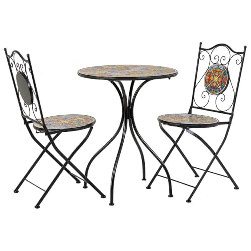 WANDERLUST DECO Conjunto Mesa y Dos sillas de Mosaico y forja Negros