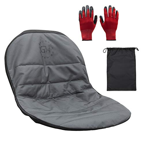 GLOBAL HIVEMIND Medium Mower Seat Cover - Heavy Duty Padded 600D Oxford Material with Waterproof PVC Coating and 4 Storage Pockets - Complete with Protective Gardening Gloves