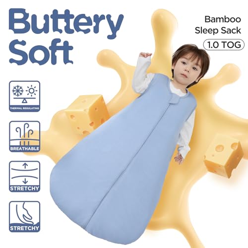 Image of Duomiaomiao 2 Pack Buttery Soft Rayon Made from Bamboo Baby Sleep Sack 6-18 Months 1.0 TOG, Premium Baby Sleeping Bag 2-Way Zipper for Babies