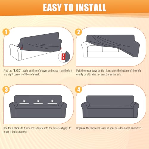 VANSOFY Stretch Sofa Slipcovers 1 Piece Couch Covers for 3 Cushion Couch Furniture Protector Non Slip Sofa Slipcover Washable for Living Room with 2-Piece Throw Pillow Cover(Sofa,Chocolate) - Thumbnail 6