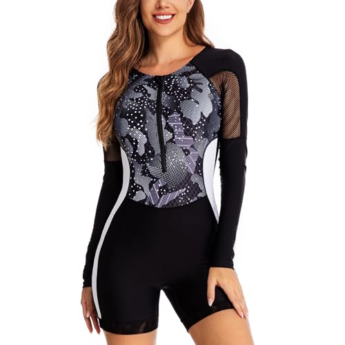 NESY Long Sleeve Swimsuits for Women One Piece Bathing Suit Rash Guard Swimsuit Surfing Wetsuit Swimwear Boyshort UPF 50+