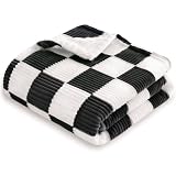 HOMRITAR Manta unisex de pana ultra suave y acogedora para niños pequeños con rejilla de tablero de ajedrez, cómoda manta de cama para niños