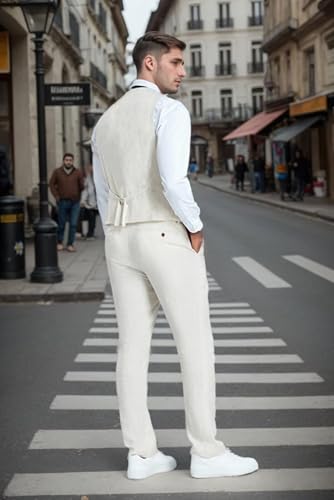 Summer Linen Men's Suit Slim Fit 2 Piece Set Vest Pants Men Suit Casual Breathable for Wedding Groom Prom Party Formal4