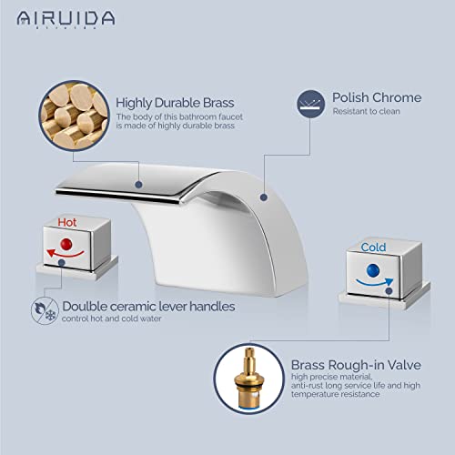 Airuida Chrome Polish Waterfall Widespread Bathroom Sink Faucet Two Handles Bathroom Faucet 3 Hole 8 Inch Deck Mount Commercial Lavatory Vanity Sink Faucet Mixer Taps With Pop Up Drain Supply Hoses #TOP3