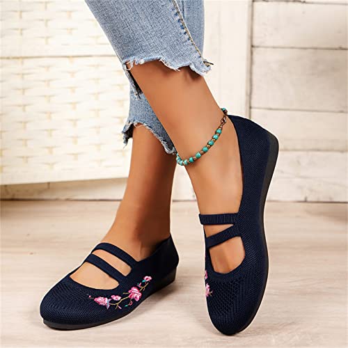 Women's Ballet Flat Shoes Square Toe Knit Slip On Ballerina Walking Flats Dress Shoes for Women Fashion Solid Color Breathable Knitting Flower Embroidery Comfort Casual Dance Shoe4