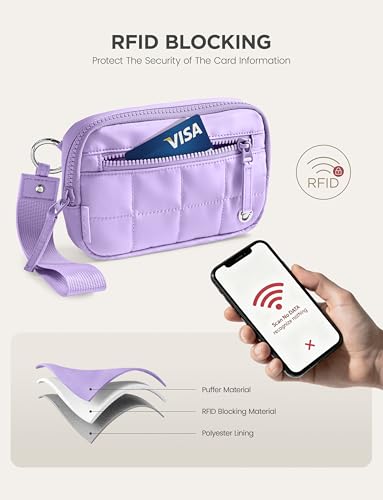 Image of Uselike Womens Wallet Card Holder Purse with Zipper Quilted Phone Wallet RFID Blocking Small Wristlet Wallets for Everyday, Travel (Lavender Purple)