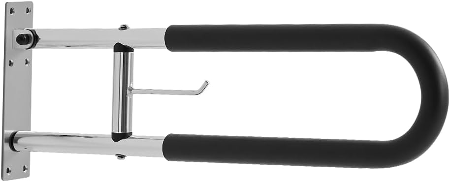 Barra de seguridad para inodoro, barra de agarre para discapacitados en forma de U de 30 pulgadas, barra de seguridad plegable para personas mayores, barras de agarre para inodoro abatibles con mango antideslizante, pasamanos de seguridad con capacidad de carga de 300 libras con soporte de papel