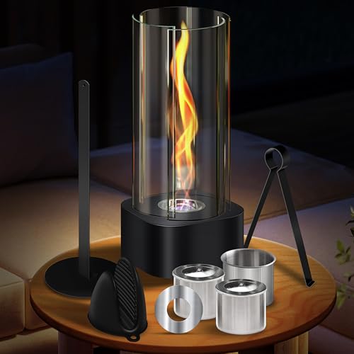 Chimenea de Mesa Patent, Llama Tornado, para Interior y Exterior, bioetanol con 2 cámaras de combustión, 4 Fuegos de Mesa de Cristal para Fiestas, cenas, Ocio, balcón