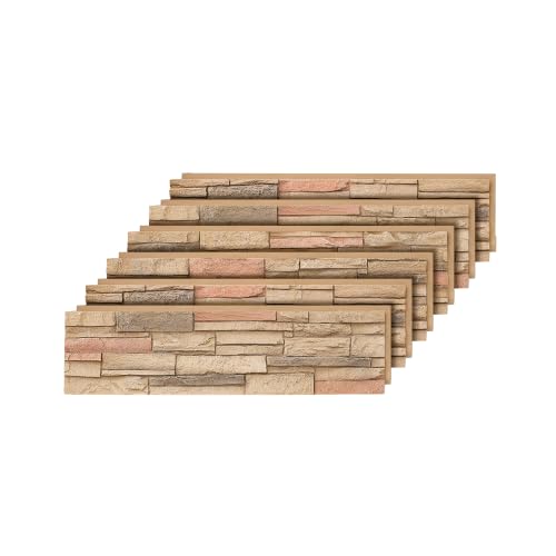 WallWell 6-Pack Faux Stone Wall Panels, Exterior Interior, Sienna Dawn
