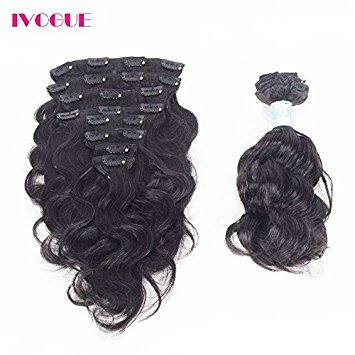 Hair Clip In Human Hair Extensions Body Wave Virgin Brazilian Human Hair Clip Ins 8 Pcs Natural Black Color Full Head Set Clip In Hair 12inch 16inch (12inch 8pcs)