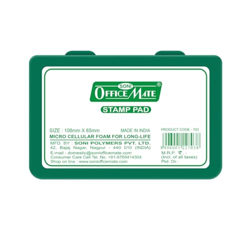 Image of Soni Officemate Medium Stamp Pad - Green | Pack of 10 | Quick-Dry, Smudge-Free Ink | Crisp Impressions | Refillable | for Office, Craft & DIY