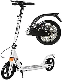 Yisss Scooters for Kids Scooters Adult Foldable Adult Kick With Hand Disc Brake Big Wheels Dual Suspension Kick For Commuting Adjustable Height - Supports 330lbs (Color : White)