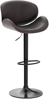 Adjustable Swivel Bar Stools Set of 2, Mid-Century Modern PU Leather Upholstered Counter Height Bar Stool, Kitchen Island Barstools with Back Brown