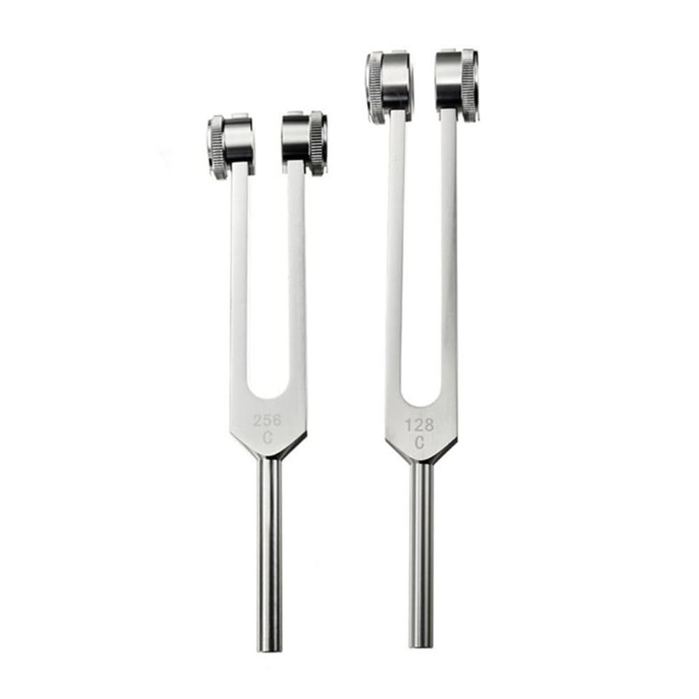 (128 + 256 + 512 Hz) Diapason in acciaio inox standard per violino chitarra accordatore strumento e custodia per la terapia delle vibrazioni, esami neurologici di guarigione del suono