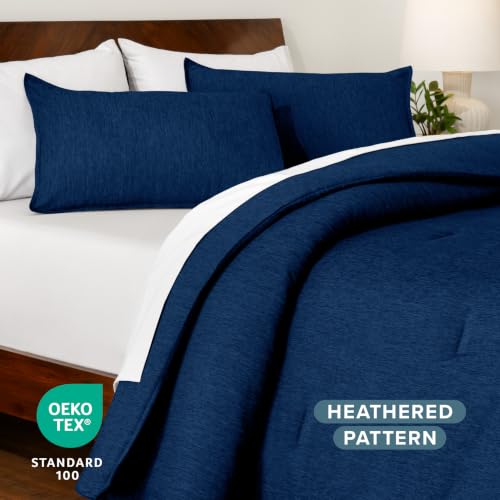 Image of Bare Home Comforter Set - Queen Size - Ultra-Soft - Goose Down Alternative - Premium 1800 Series - All Season Warmth Comforter (Queen, Heathered Dark Blue)