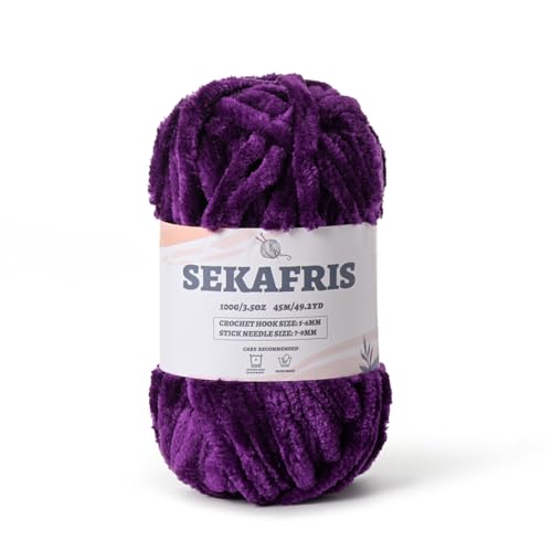 Image of Fuzzy Chunky Chenille Yarn for Crocheting,Soft Plush Yarn for Hand Knitting,Bulky 100 g(49.2 yd) Baby Blanket Yarn for Crocheting Amigurumi Yarn,Crochet Fluffy Velvet Yarns (Dark Purple)