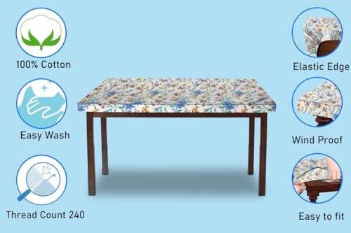 Image of The Furnishing Tree Elastic Cotton Rectangular Dining Table Cover 36x48 in Inches Floral Golden Leaf on offwhite Base