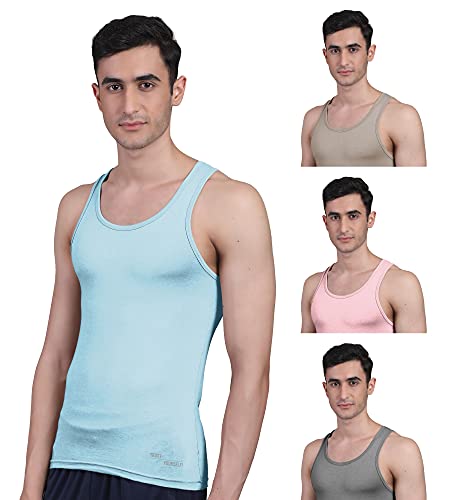 Image of Freecultr Vest for Men | Bamboo Sleeveless Super Soft Round Neck Gym Comfort Vests | Workout Regular Fit Innerwear | Breathable Sando with Long Hemline | Four-Piece Assortment