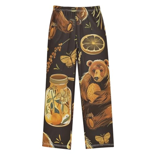 ZZXXB Bear and Honey Boys Long Pants Soft Trousers Elastic Waist Kids Lounge Bottoms with Pockets S-XL - Main Image