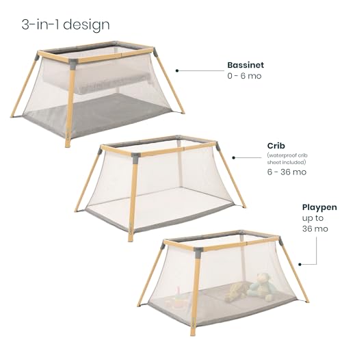 Image of Tutti Bambini CoZee Go 3-in-1 Foldable Baby Playpen, Portable Bassinet & Travel Crib | Playard with Mattress Included | Birth to 3 Years (Oak & Charcoal)