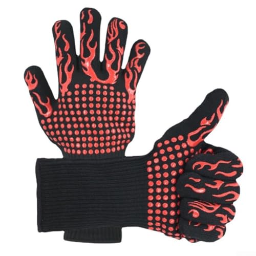 Grillhandschuhe, extrem hitzebeständig, 800 °C, Silikon, rutschfest, Grillhandschuhe, Ofenhandschuhe für Grillen, Kochen, Backen (rot)