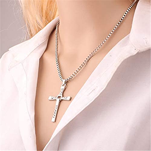 KEPOS Vin Diesel Ketting van snelle en woedende Dominic Toretto Cross RVS Film Geïnspireerd Kruis Rhinestones Heren Sieraden Hanger Ketting Ketting Kruis Ketting Sieraden (Zilver) - Image 3