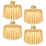 KKJIAF 4 Pack 120 Inch Round Tablecloth Satin Gold Round Table Cover, Silky Satin Dining Table Cloth for Wedding, Party, Banquet, Restaurant, Formal Events