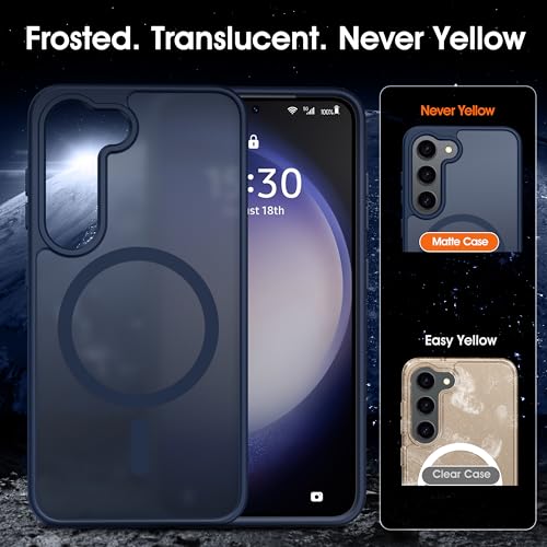Image of Oterkin Magnetic Samsung Galaxy S26 Case, Dark Blue | Matte, Compatible with MagSafe, Frosted Translucent, Shockproof Anti-Scratch Slim Fit, Military Grade Protection