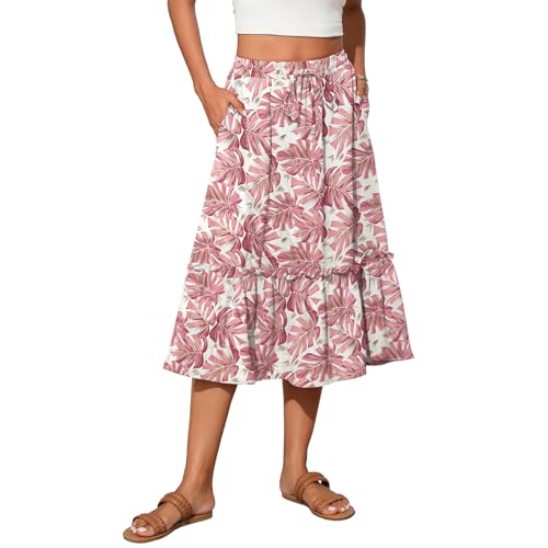 Image of Witsmile Summer Skirts for Women 2025 High Waisted Skirts for Women Vacation Wardrobe Essential(FP Pink Leaf,S)