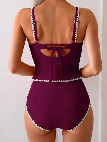Image of Eomenie Tankini Swimsuit for Women Tummy Control Ruched Two Piece Bathing Suits High Waisted Shell Stitch Swimwear