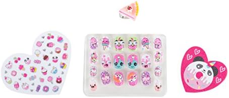 Hot Focus Pop Nail Glitz – 3D Sweet Rush Nail Art Kit for Girls – 62 Piece Set Includes 3D Press on Nails, Nail Stickers, Nail File and Ring
