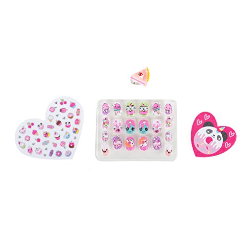 Hot Focus Pop Nail Glitz – 3D Sweet Rush Nail Art Kit for Girls – 62 Piece Set Includes 3D Press on Nails, Nail Stickers, Nail File and Ring