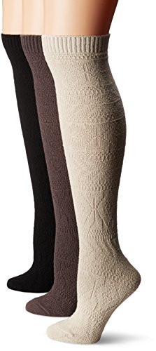 Muk Luks Women's 3 Pair Pack Diamond Knee High Socks, Multi, OSFM