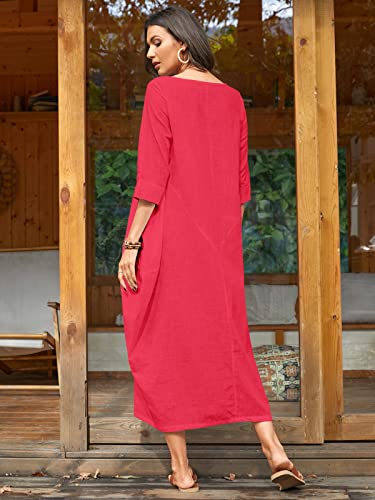 Image of Celmia Autumn Solid Loose Long Maxi Dress Cotton Caftan