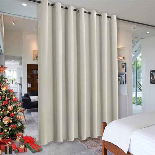 Image of RYB HOME Blackout Curtains Room Divider, Total Privacy Wall Divider Screens Large Window Decor Sound Proof for Living Room Bedroom Patio Door Basement, 1 Panel, Natural, 12.5ft Wide x 8ft Long