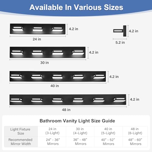 Image of LED Modern Bathroom Light Fixtures, 4-Light 30-Inch Dimmable 5CCT Adjustable Matte Black Vanity Lights for Bathroom Lighting Fixtures Over Mirror, 350 Rotatable Wall Lamp