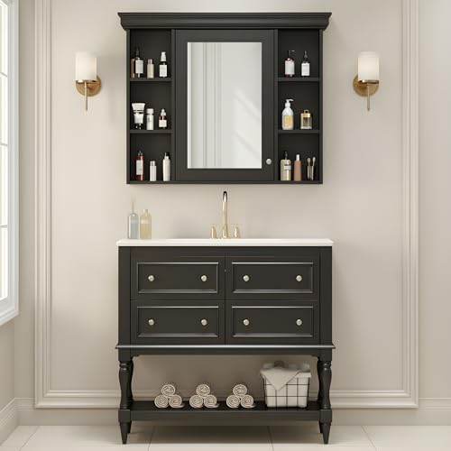 Merax Baroque 36" Bathroom Vanity with Matching Medicine Cabinet, Antique