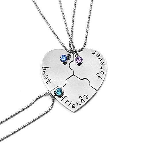 Glimkis Best Friend Forever and Ever 3 Pieces Rhinestone BFF Necklace Heart Shape