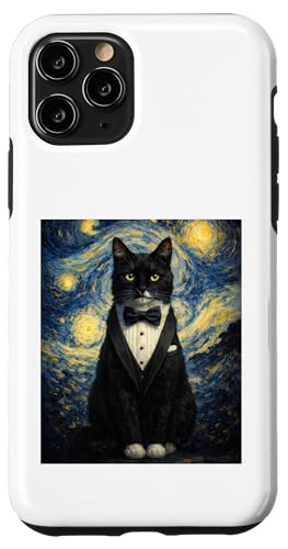 Tuxedo Cat Starry Night Van Gogh Inspired Painting Black Cat �X�}�z�P�[�X iPhone 11 Pro �p