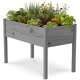 SUNYRISY Hochbeet Holz für Balkon und Garten, 116x60x80cm Pflanzkasten Blumenkasten Kräuterbeet Tannenholz Pflanzbeet Blumenbeet Hochbeet-Kit für Garten Balkon Terrasse, Grau
