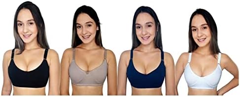 Kit 4 Sutiãs Soutian Senhora Algodão Sem Bojo Reforçado Liso