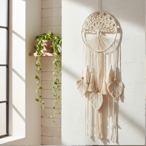 Tree of Life Tapestry Home Wall Decoration Boho Macrame Wall Hanging Room Decor Large Dream Catcher Woven Aesthetic Wall Art for Bedroom Living Room Hallway Stairs Uni Room Handmade Gifts for Women