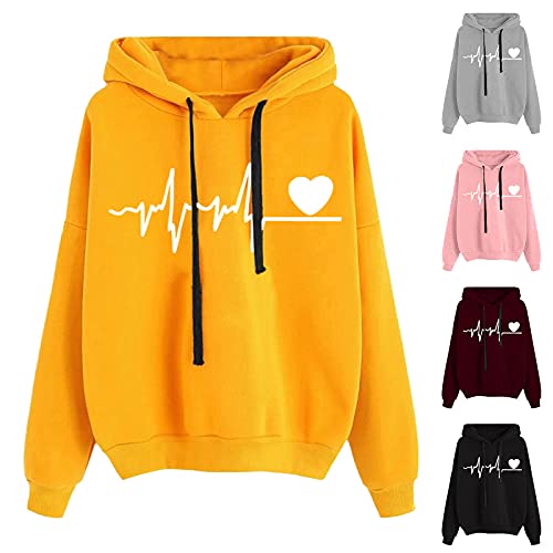 FKoexedsny Sudaderas Con Capucha Gráfico Impresas Sudaderas Sudaderas Con Capucha Sudaderas Sudadera Con Capucha De Color Sólido Para Mujer, amarillo, L