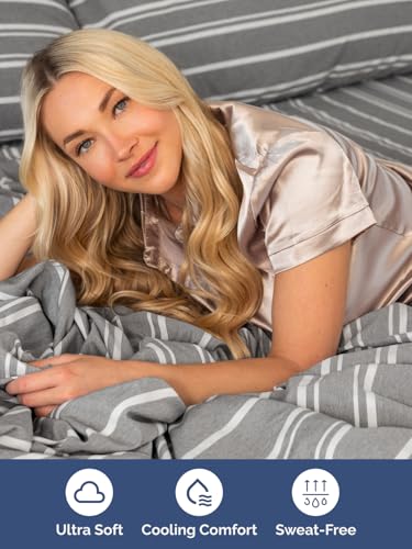 Image of Extra Deep Cal King Sheet Set - 6 Piece Breathable & Cooling - Grey Stripes | Hotel Luxury Bed Sheets Set, Easy & Secure Fit, Ultra-Soft, Wrinkle & Fade Free, Comfy Sheets Set with Extra Deep Pockets