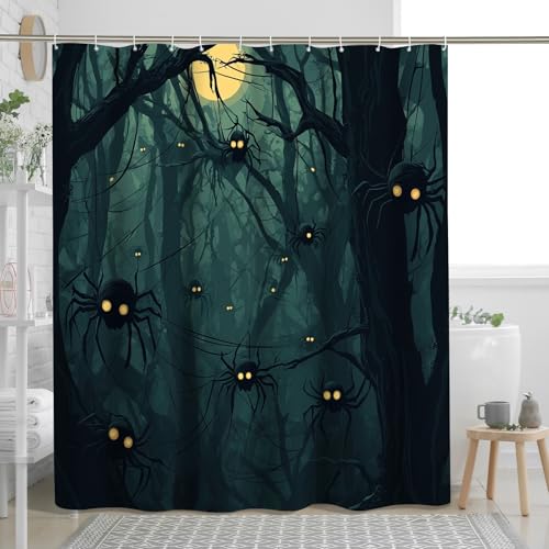 Set di tende da doccia con ragno horror per Halloween, 183 x 183 cm, con ganci, stampa di insetti spaventosi, decorazione per il bagno, tessuto in poliestere decorativo per bagno raccapricciante